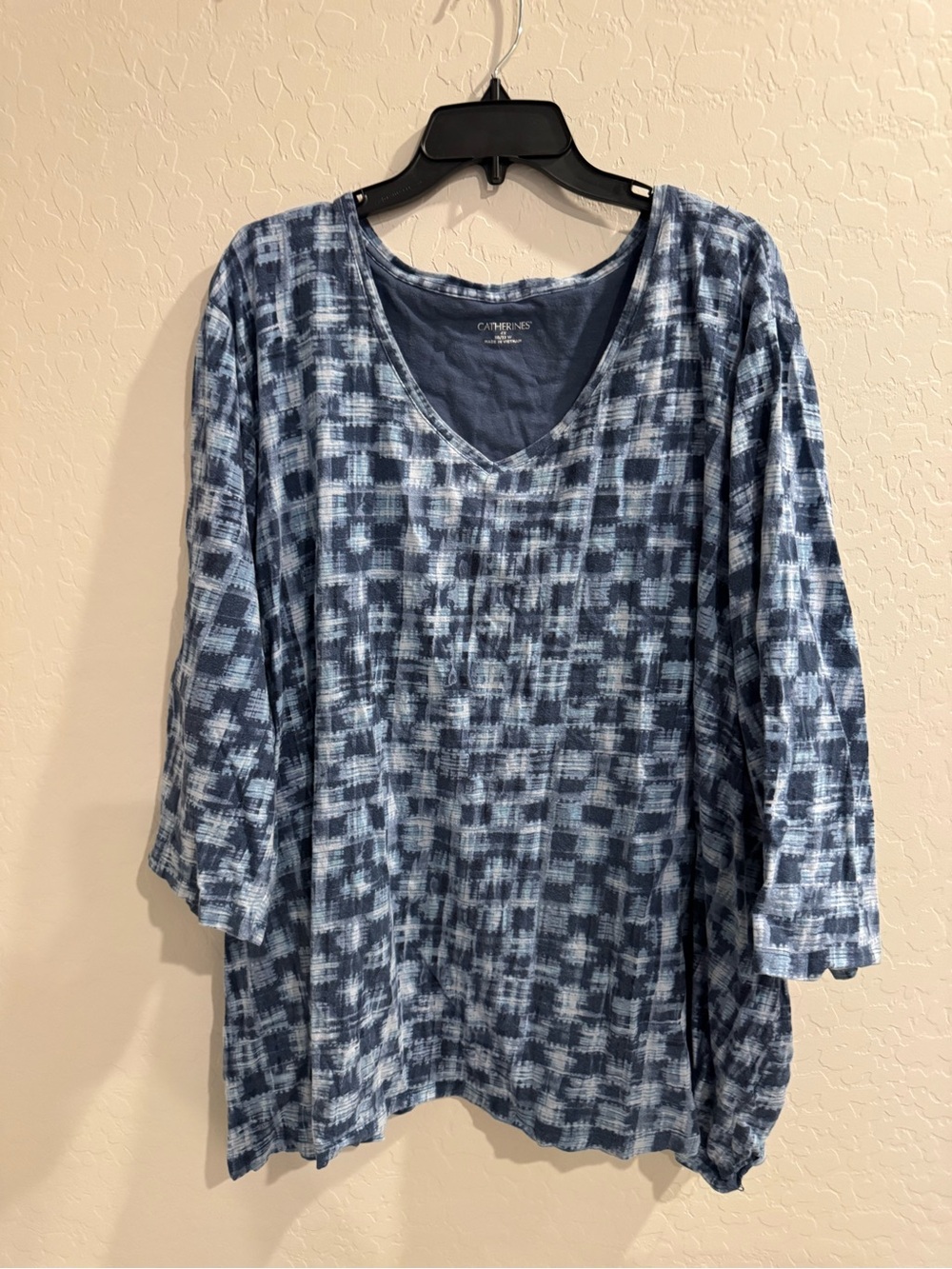Catherines Blue Check-Style V-Neck Tunic